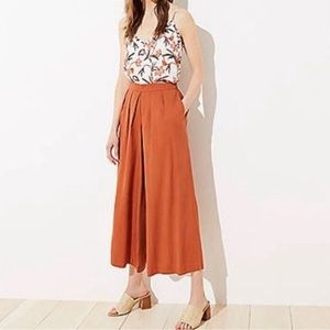LOFT Women's Burnt Orange Lyocell Pleated Wide Leg Culottes Size XXSP